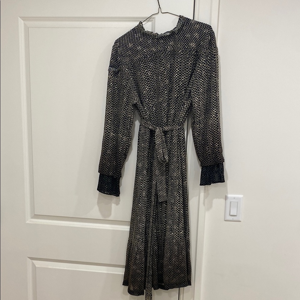Gold and black patterned midi dress